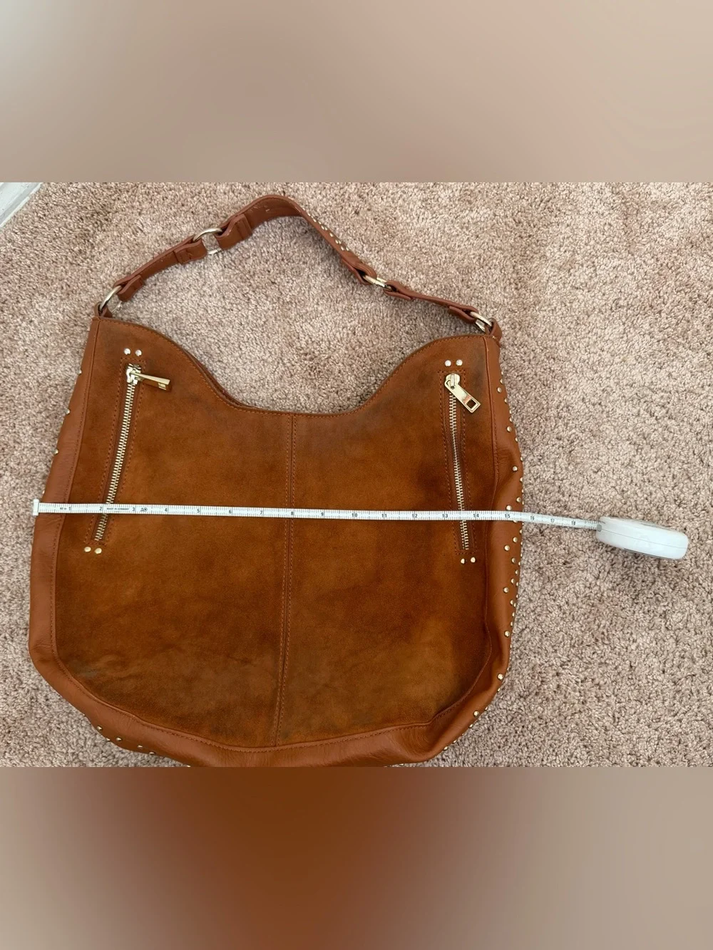 INC International Concepts Cognac Brown Suede Studded Hobo Bag